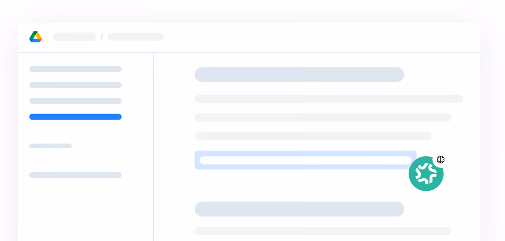 Simplified Google Drive interface with sidebar menu and document area showing a highlighted input field and icon.