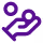 Purple abstract shape resembling a stylized creature with circular black eyes on a white background.