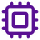 Top-down view of a purple microchip with a central square and multiple pins on each side.