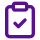 Purple check mark inside a clip icon on a white background.