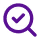 Purple magnifying glass icon with a checkmark inside.