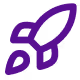 Purple icon of a rocket ship launching with three exhaust flames beneath it.