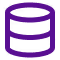 Purple stylized database icon with three stacked cylinders.