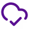Purple cloud with a checkmark inside, symbolizing cloud verification or approval.