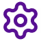 Purple mechanical gear icon with small gear shape inside a larger gear shape.