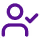 Purple icon of a person with raised arm holding a checkmark.