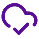 Purple cloud outline with an arrow pointing right and a checkmark below the arrow.