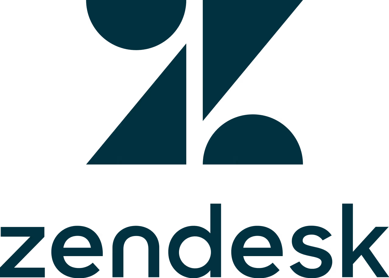Zendesk logo with abstract geometric shapes above the word zendesk.