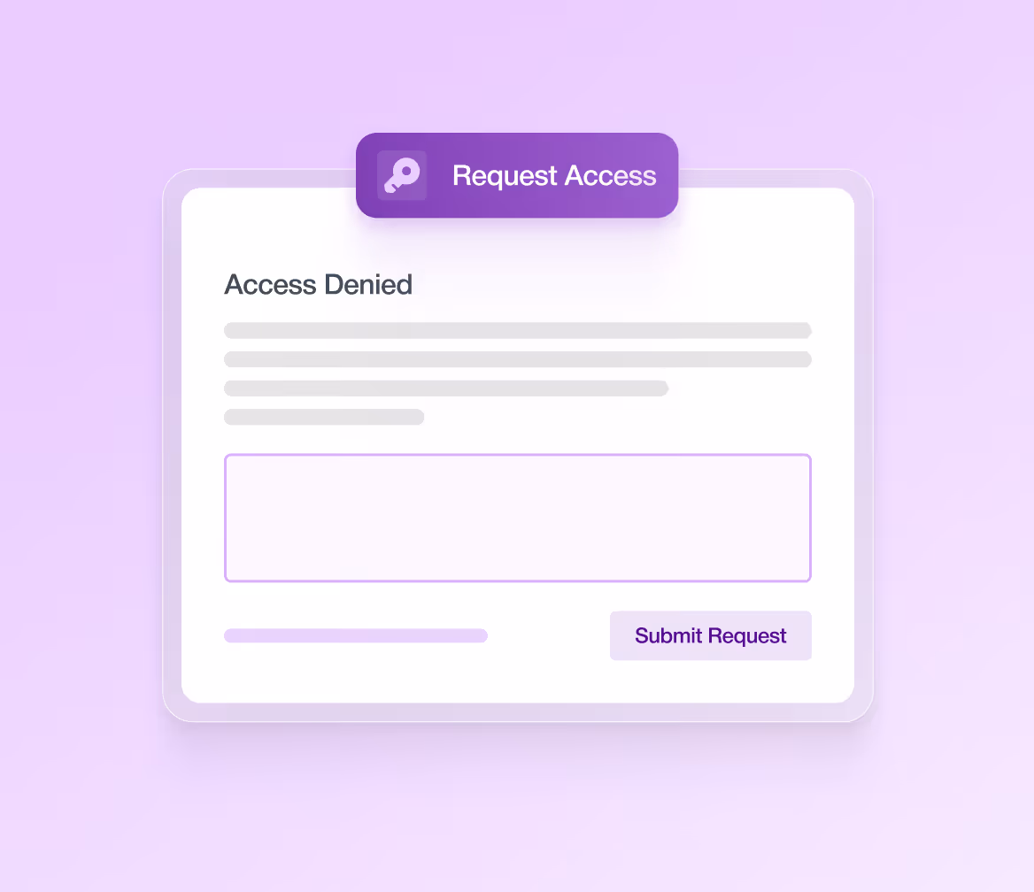 Access denied message with a Request Access button and a form to submit a request.