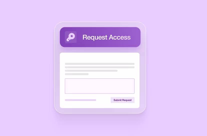 Purple themed form titled 'Request Access' with a key icon and a Submit Request button.