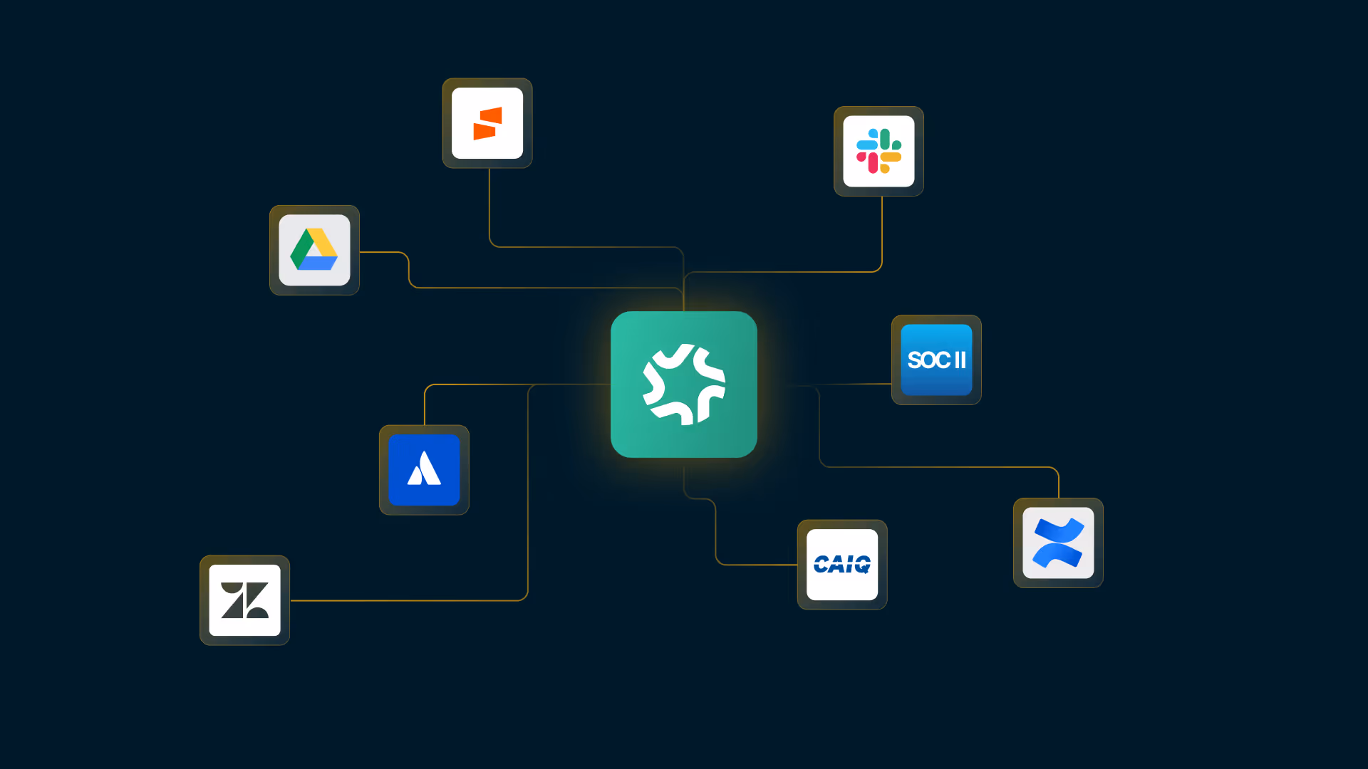 An image showing the Conveyor logo connected to several other relevant logos like Azure, Slack, Google Docs, etc