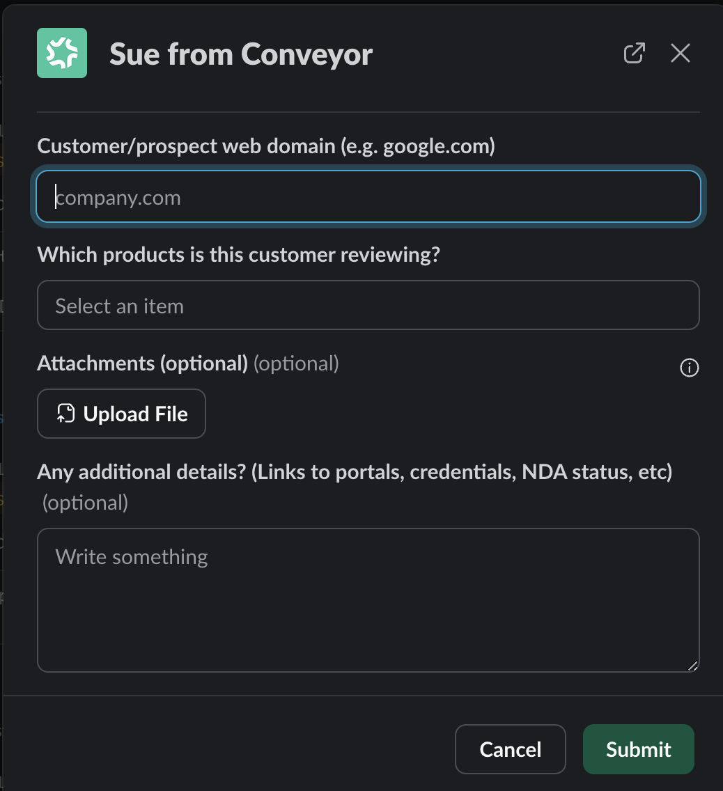 Creating a questionnaire in Slack.