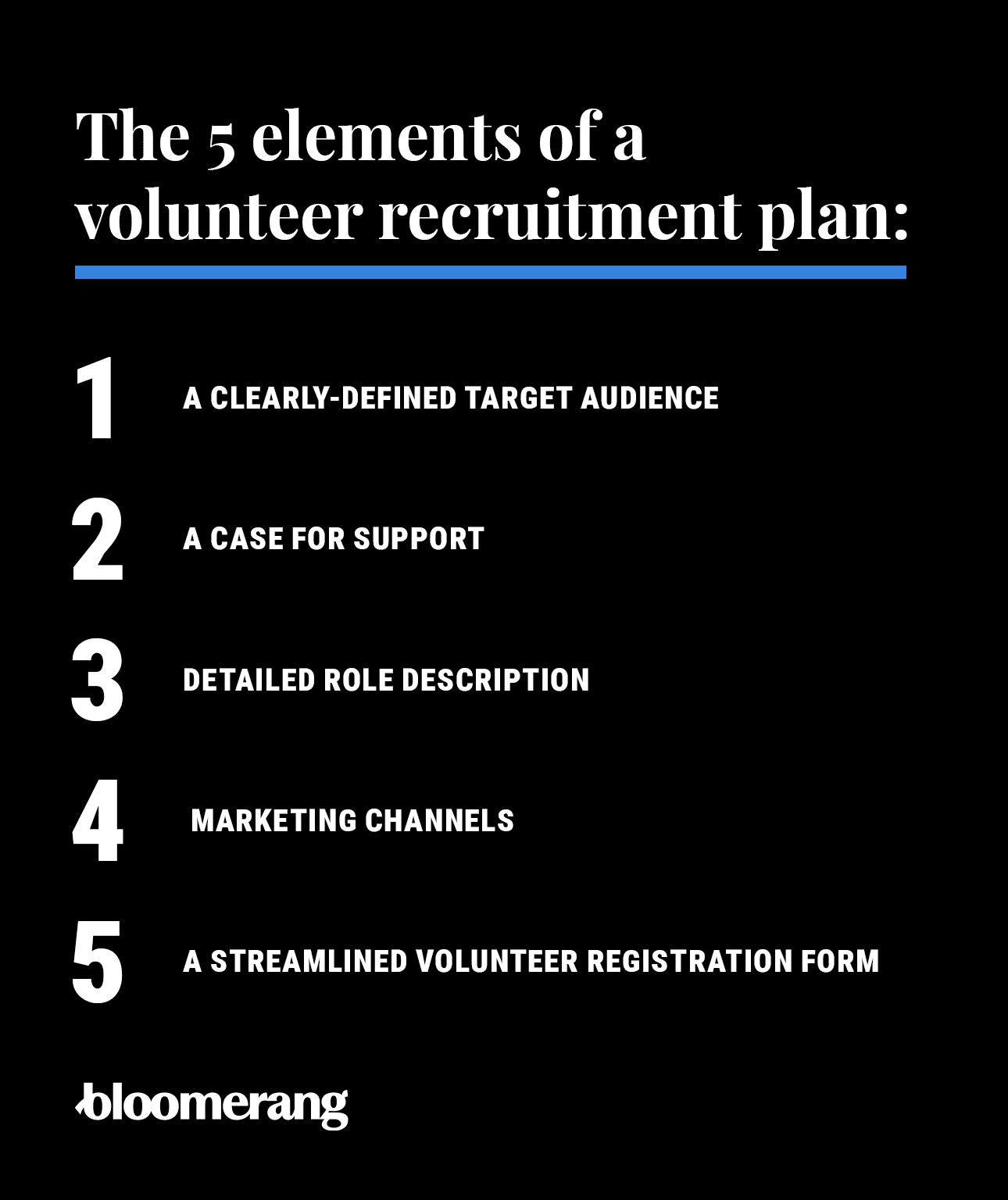 The five elements of a volunteer recruitment plan