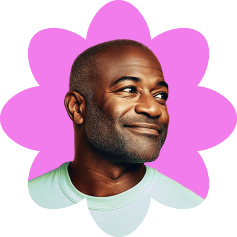 Smiling donor on pink flower background