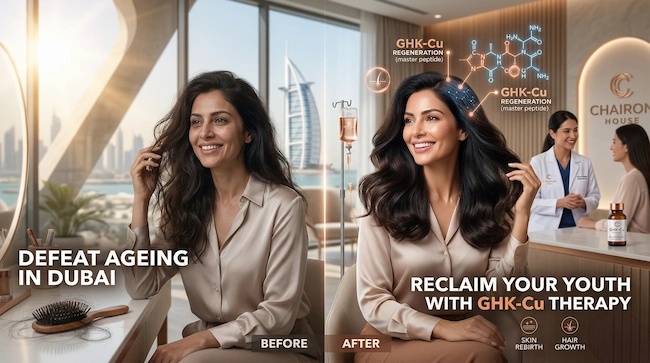 GHK-Cu peptide therapy before and after in Dubai.