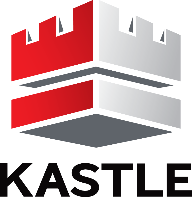 Stylized 3D castle tower logo with red and gray walls above the word KASTLE.