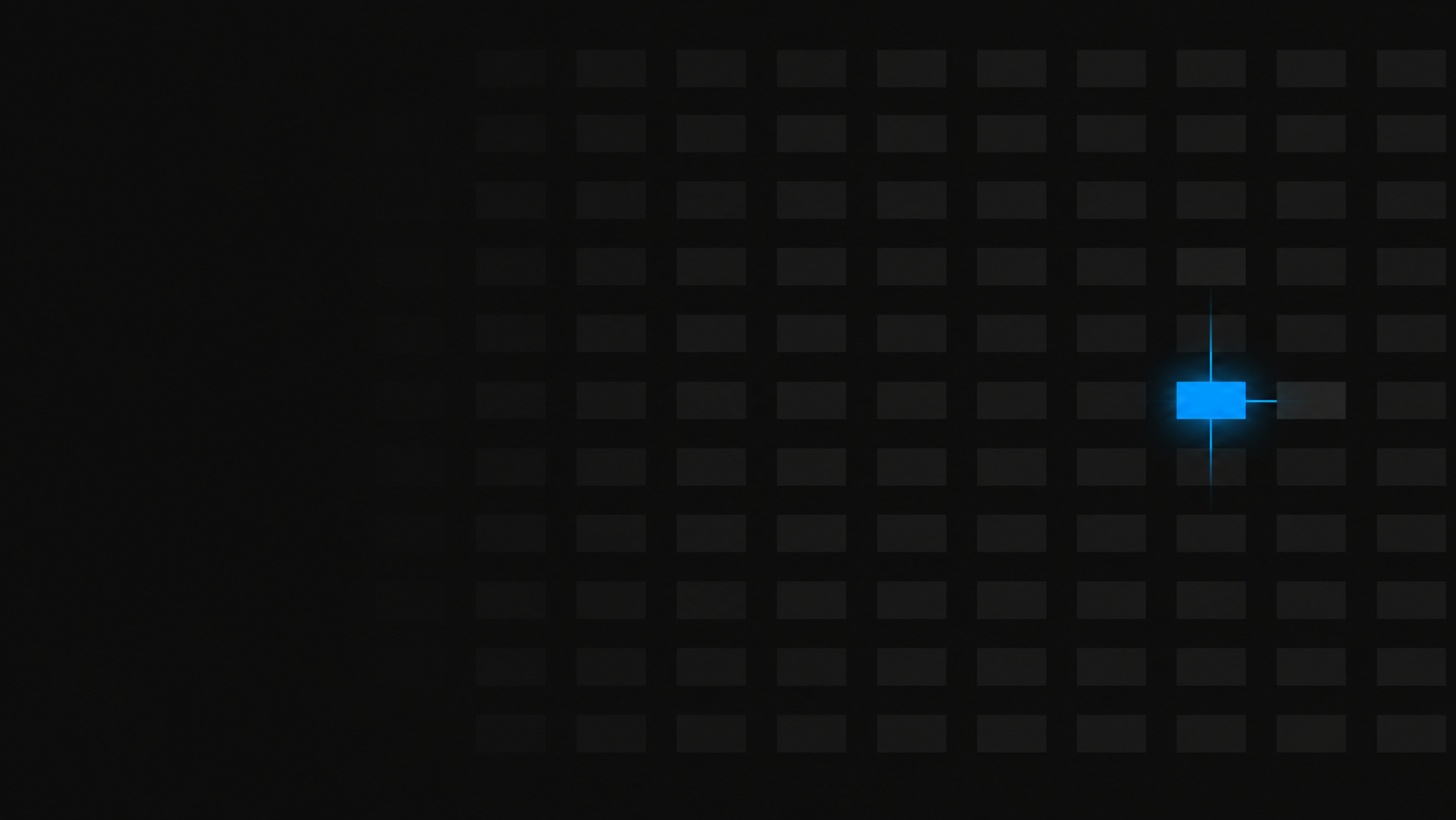 Abstract dark grid of camera-feed tiles with a single tile glowing in blue, representing one early signal detected among many unwatched feeds.