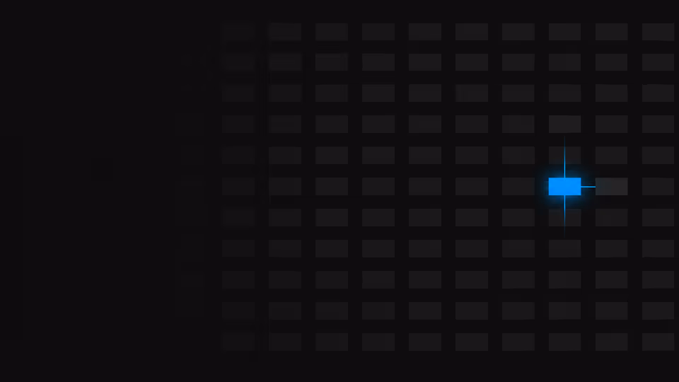 Abstract dark grid of camera-feed tiles with a single tile glowing in blue, representing one early signal detected among many unwatched feeds.