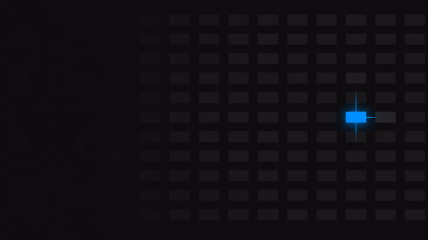 Abstract dark grid of camera-feed tiles with a single tile glowing in blue, representing one early signal detected among many unwatched feeds.