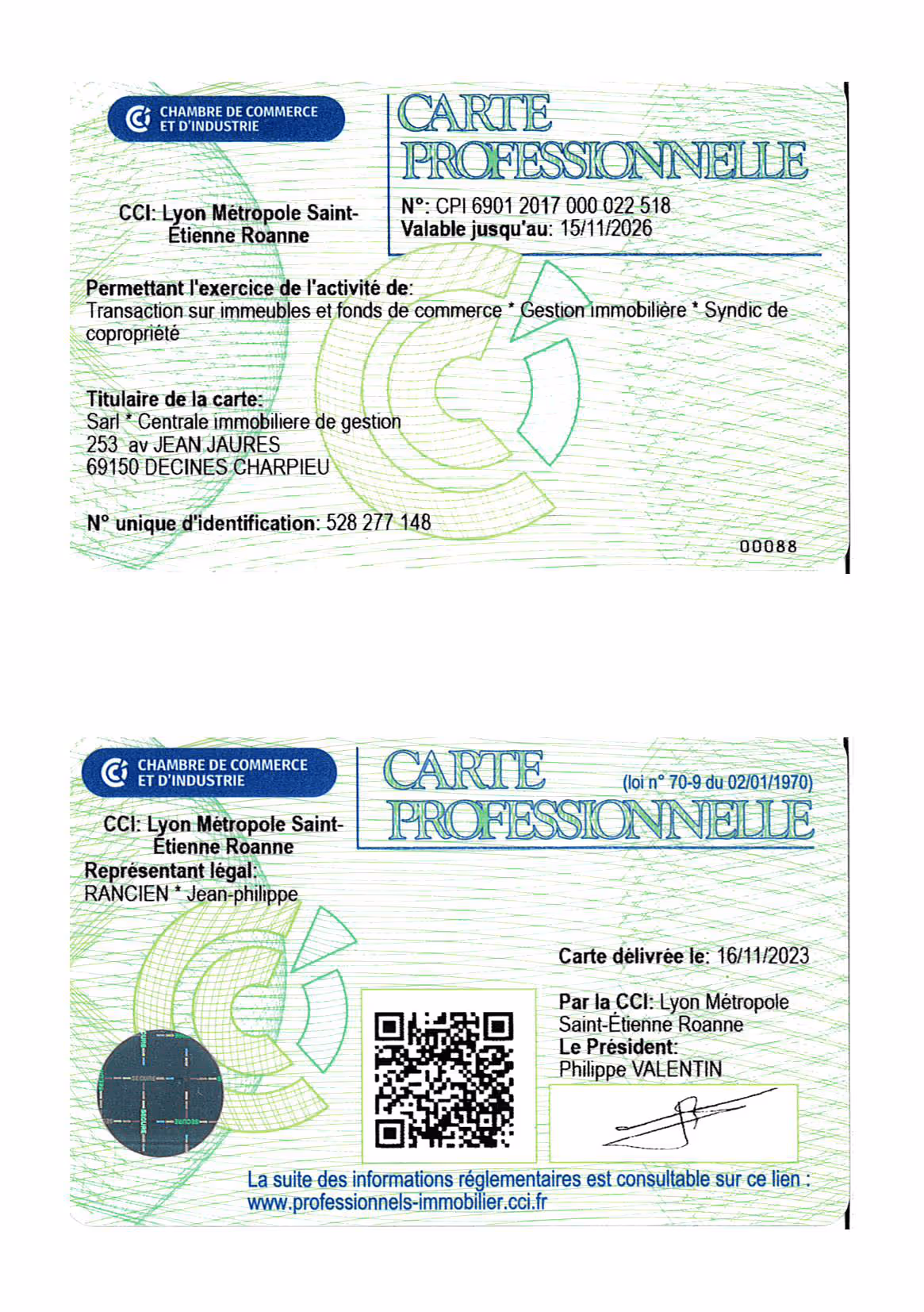 Carte professionnelle immobilier