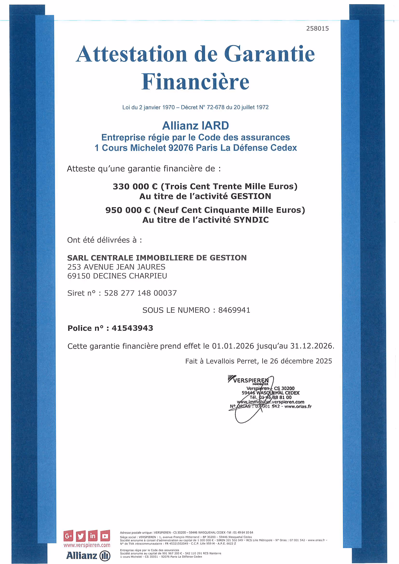 Attestation de garantie financière 2