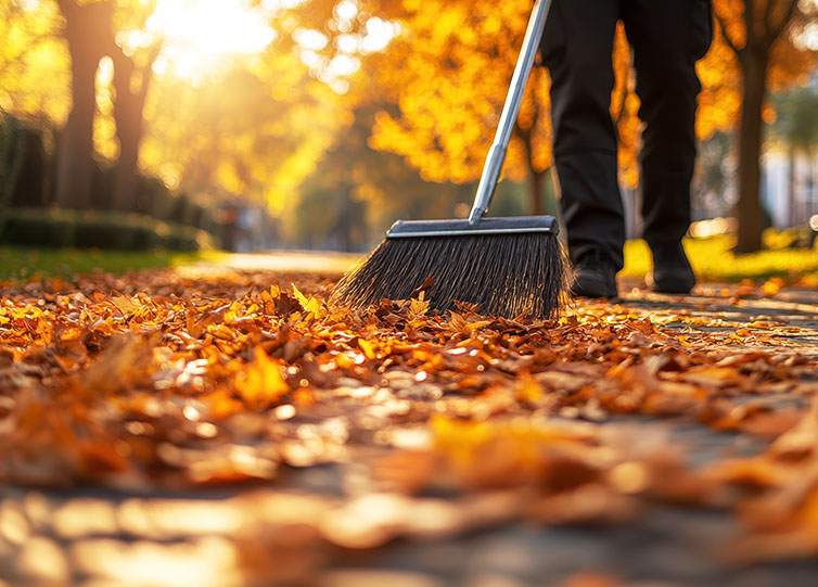 Laubentfernung auf Gehweg – Außenbereichspflege und Reinigung