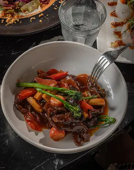 Glazed beef with peppers and broccolini at Mama Yo, Dublin's modern Chinese dining room