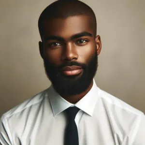 A man with a beard wearing a white shirt and black tie.