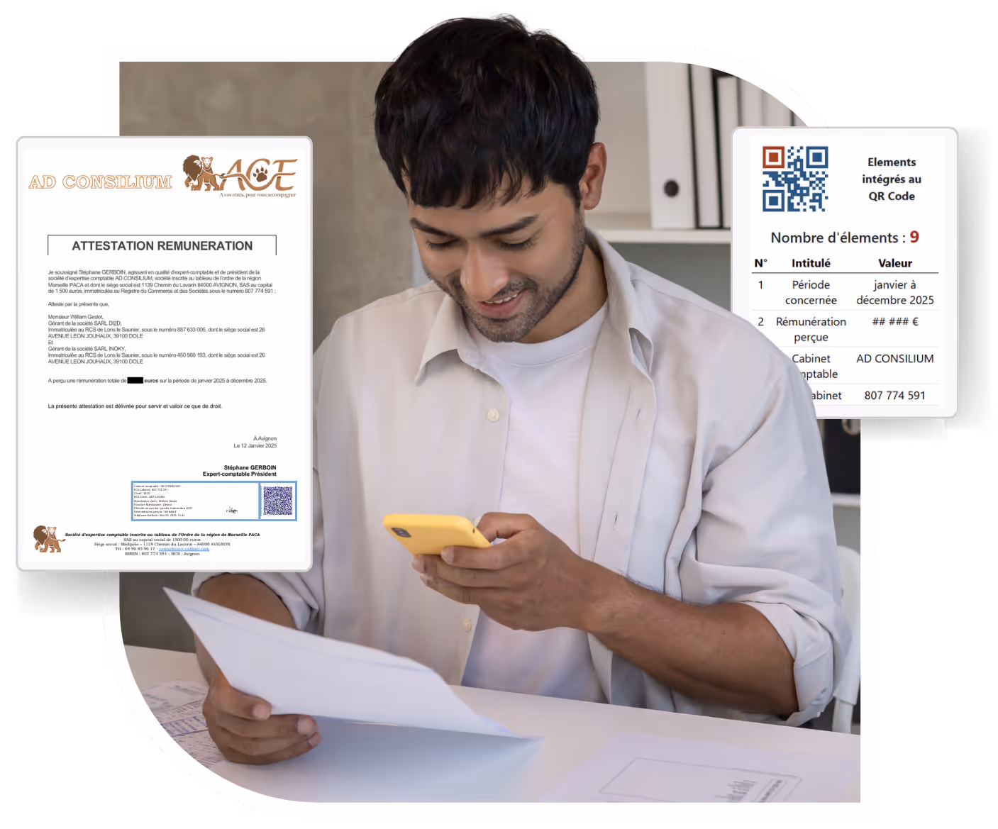 Illustration d’un utilisateur vérifiant l’authenticité d’un document signé via un QR code sécurisé Didoc, garantissant traçabilité, intégrité et confiance