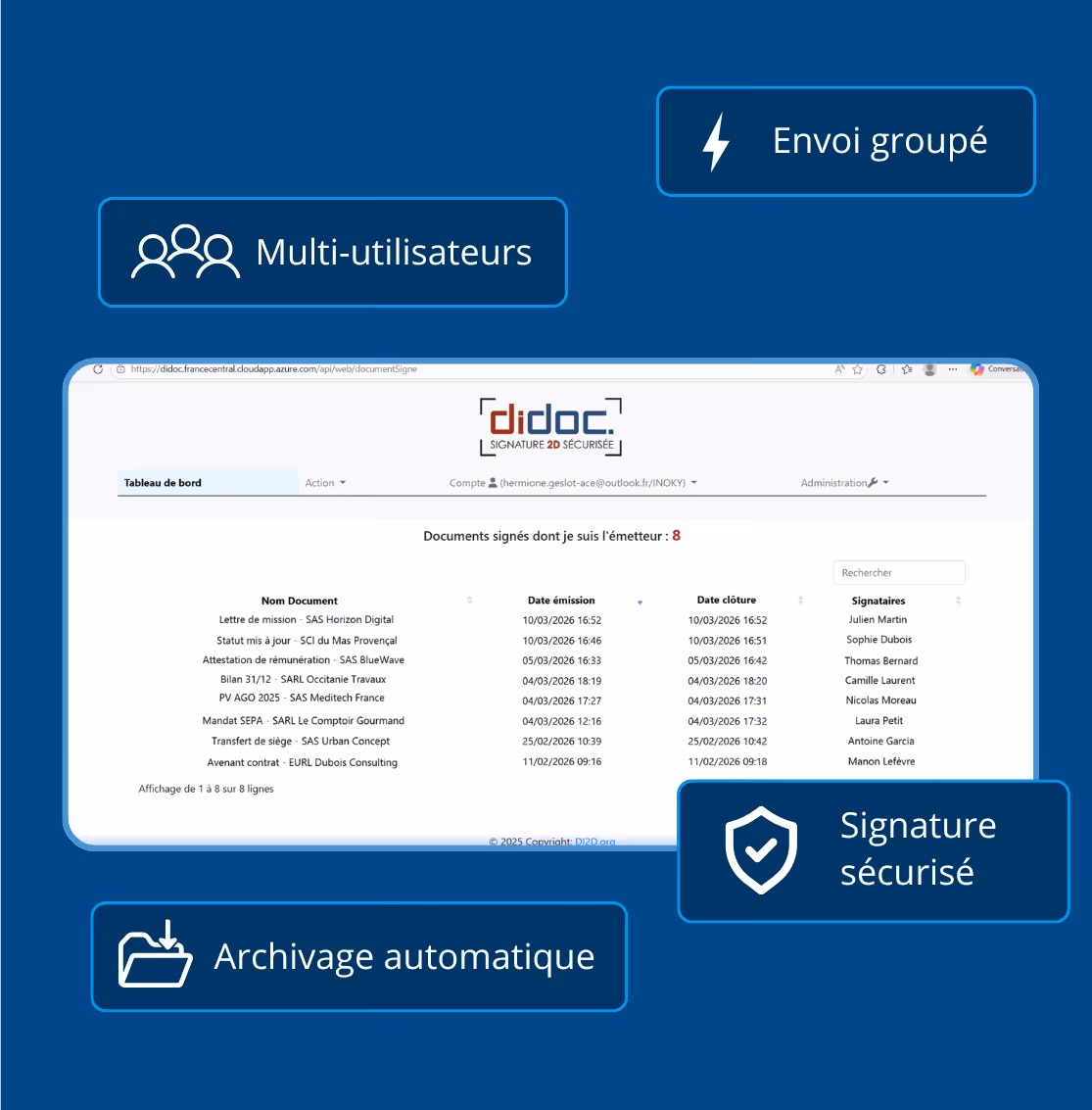 Illustration de l’interface Didoc mettant en avant une utilisation simple et fluide pour la signature électronique