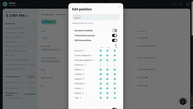 Position Settings in Finmap