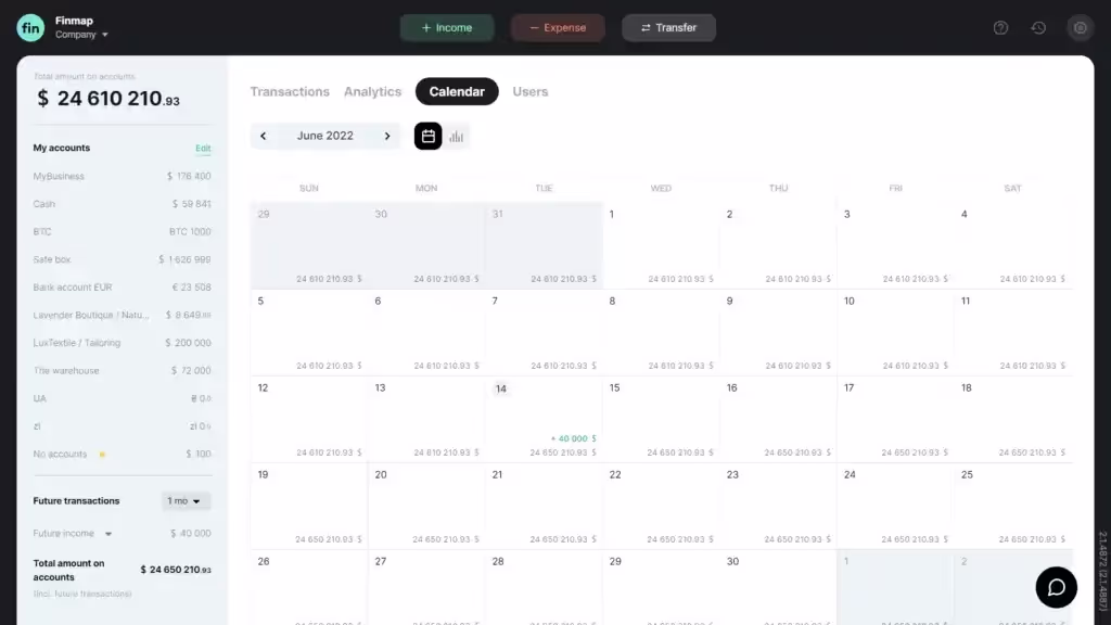 Payment Calendar in Finmap