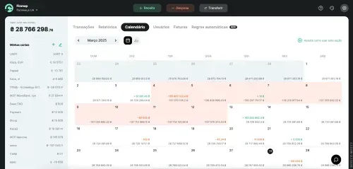 Calendário de pagamentos na Finmap