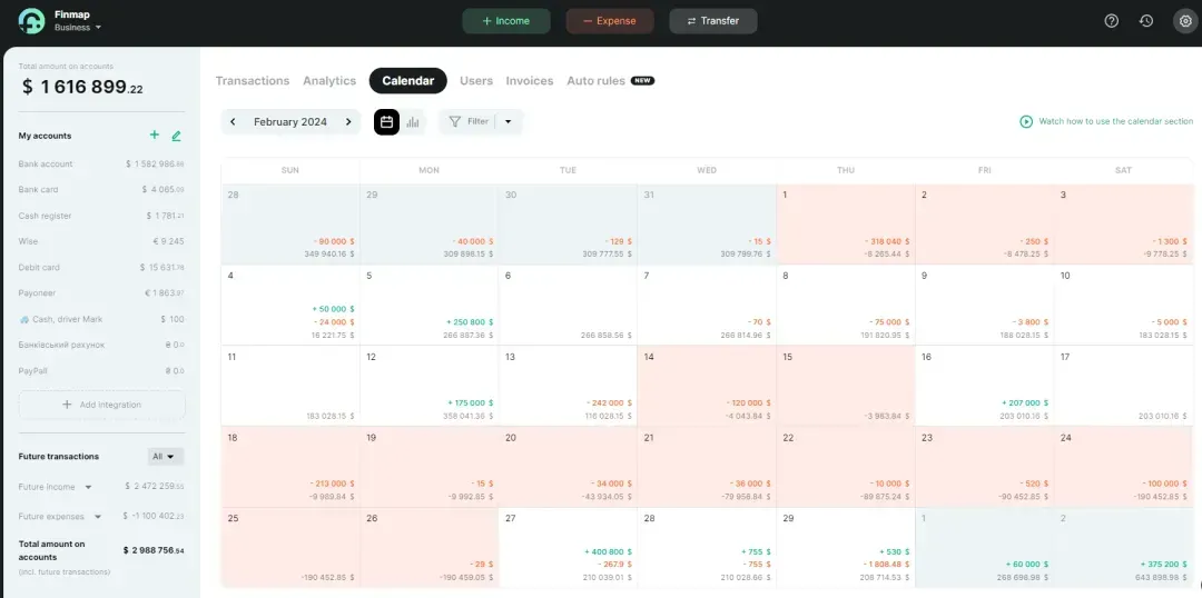 Payment Calendar in Finmap