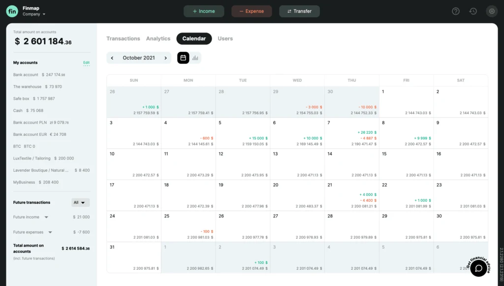 Payment Calendar in Finmap