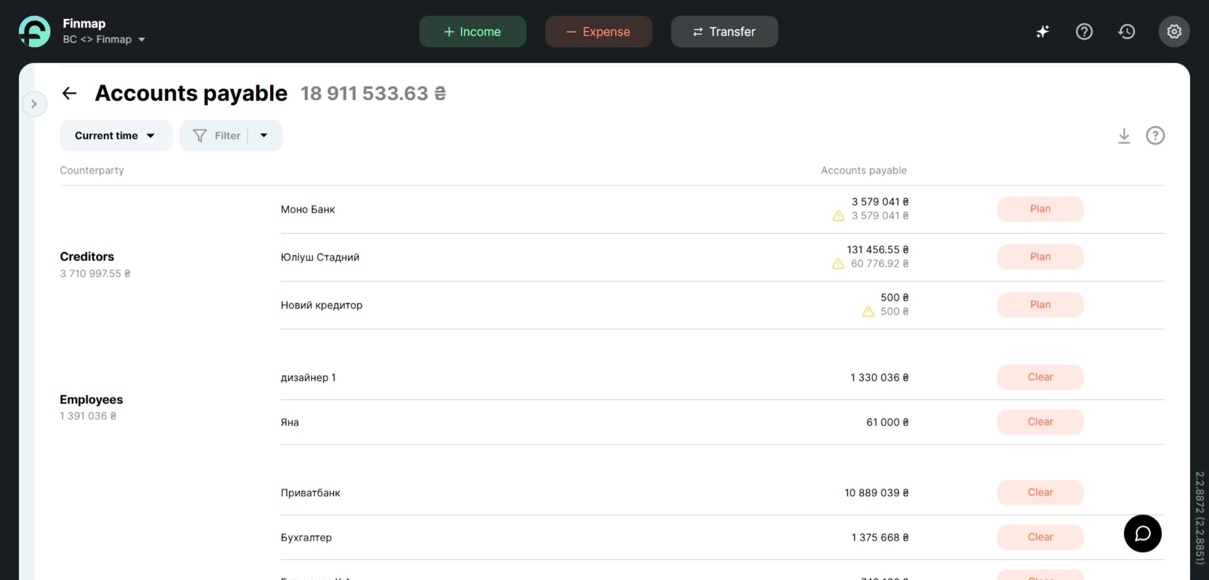 Example of the “Accounts Payable” report in Finmap