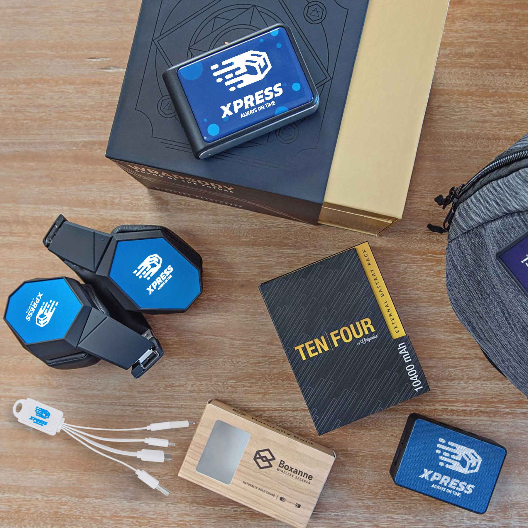 Beautiful employee welcome kit with branded items and custom packaging