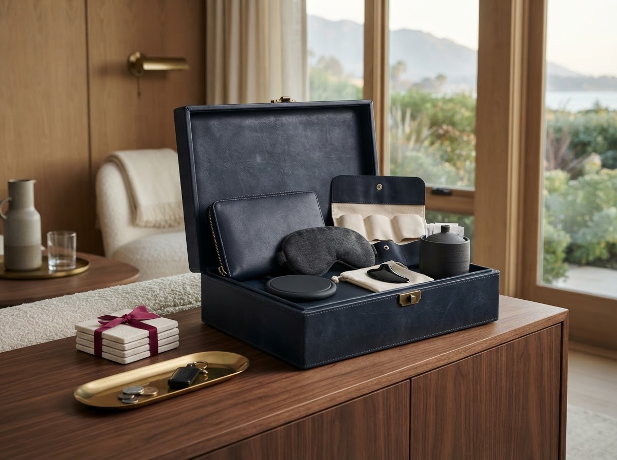 Beautiful employee welcome kit with branded items and custom packaging