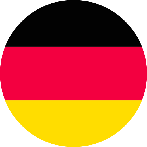 Circle-shaped German flag with horizontal black, red, and gold stripes.