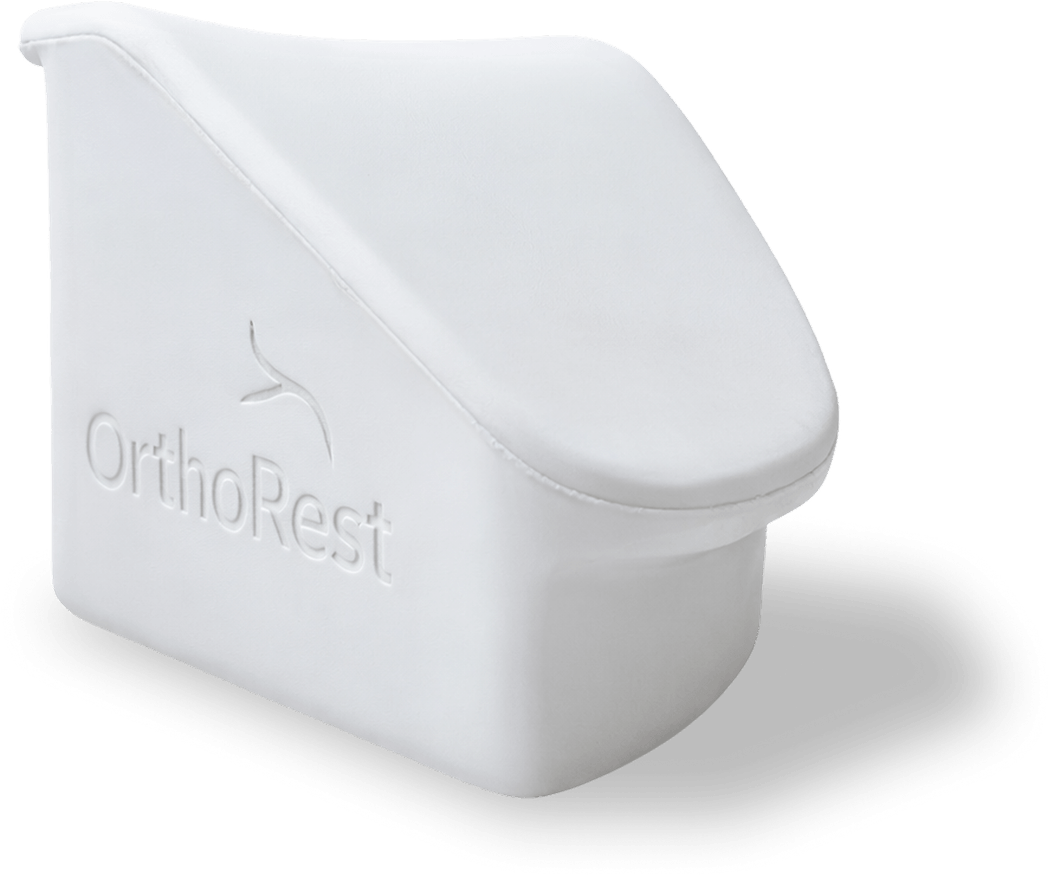 White orthotic foot rest cushion with embossed OrthoRest logo on the side.