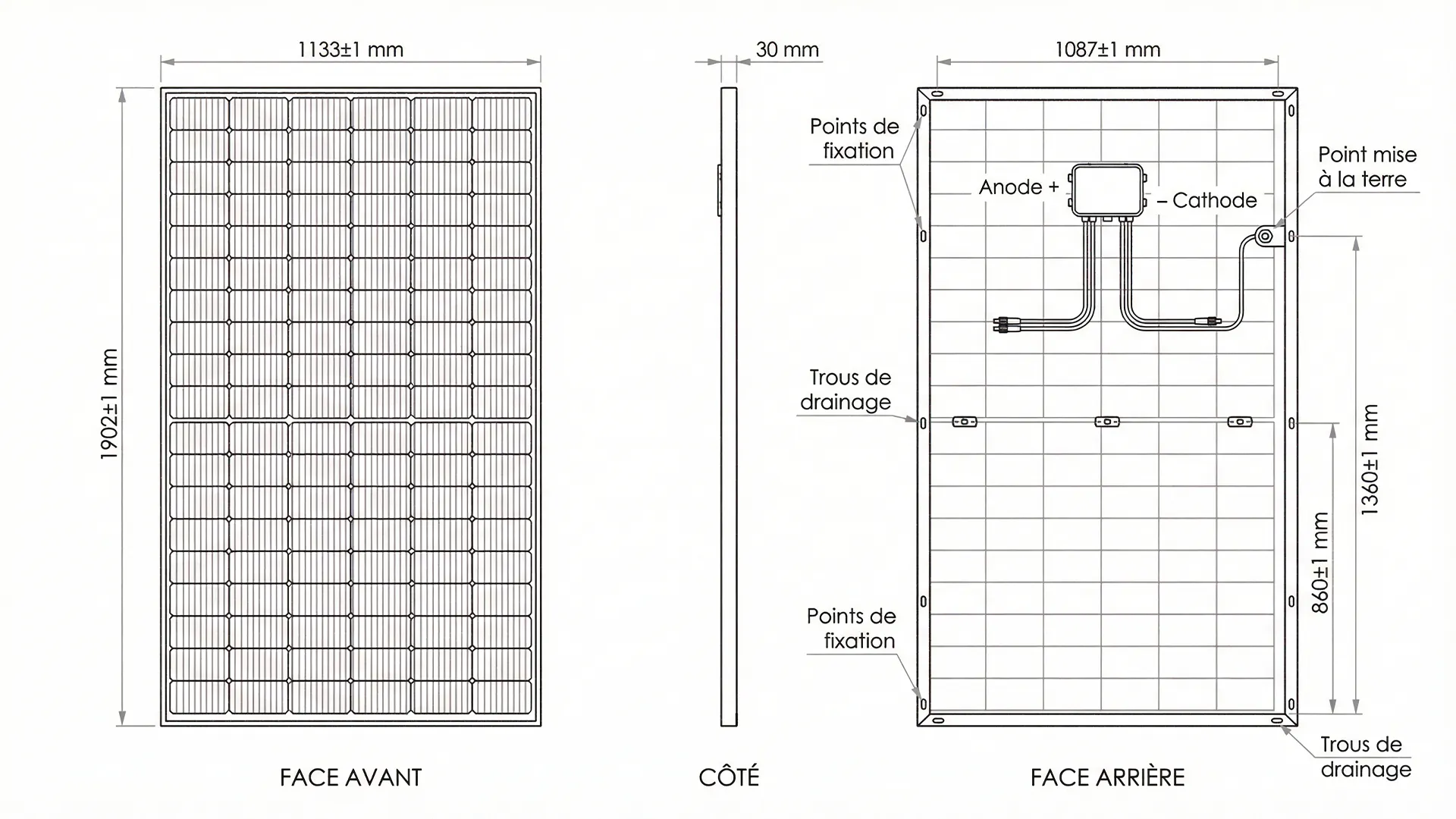 Schéma technique d'un panneau photovoltaique power sun one