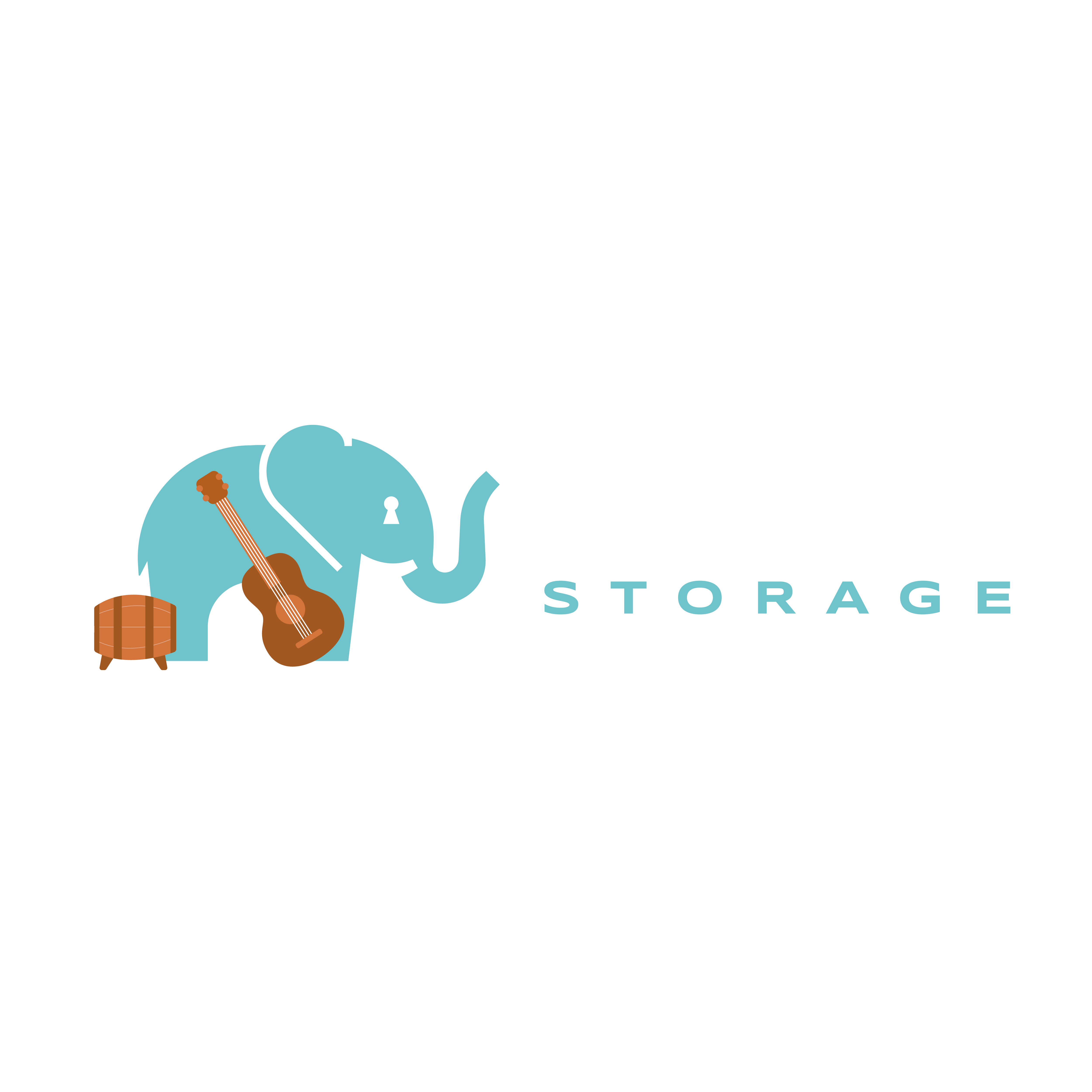 Logo showing a blue elephant with a guitar and barrel, musical notes near its trunk, next to the text 'Trunk Space Storage Tennessee'.