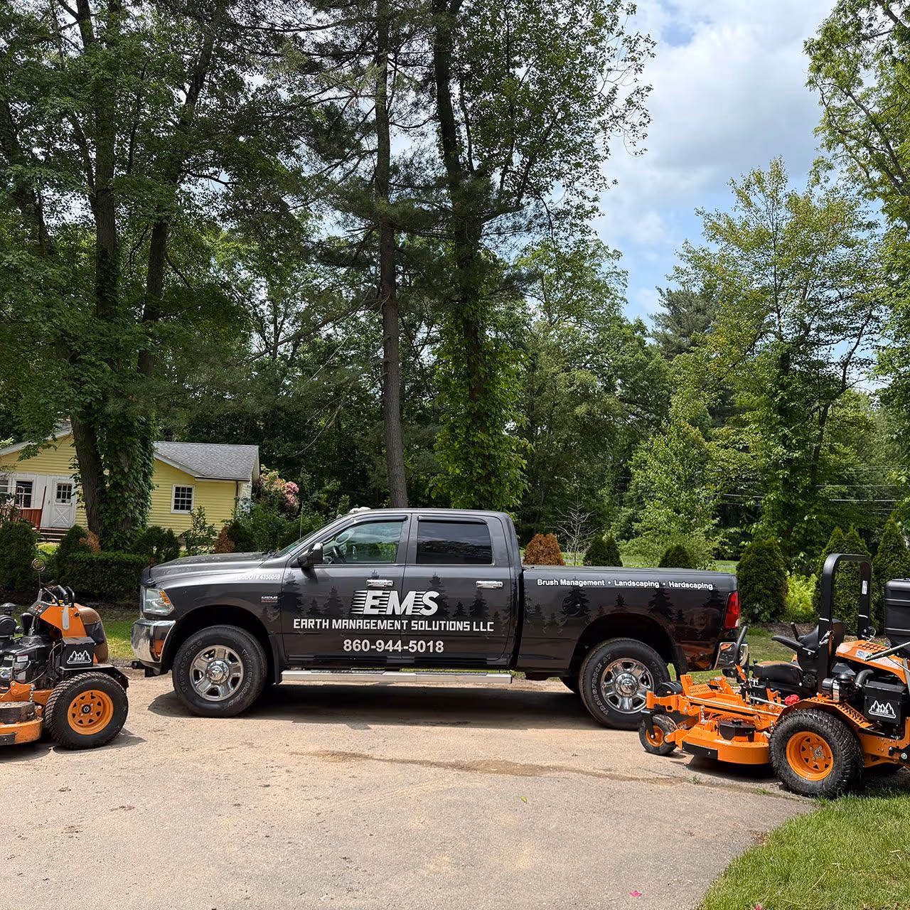 Commercial landscaping equipment on site