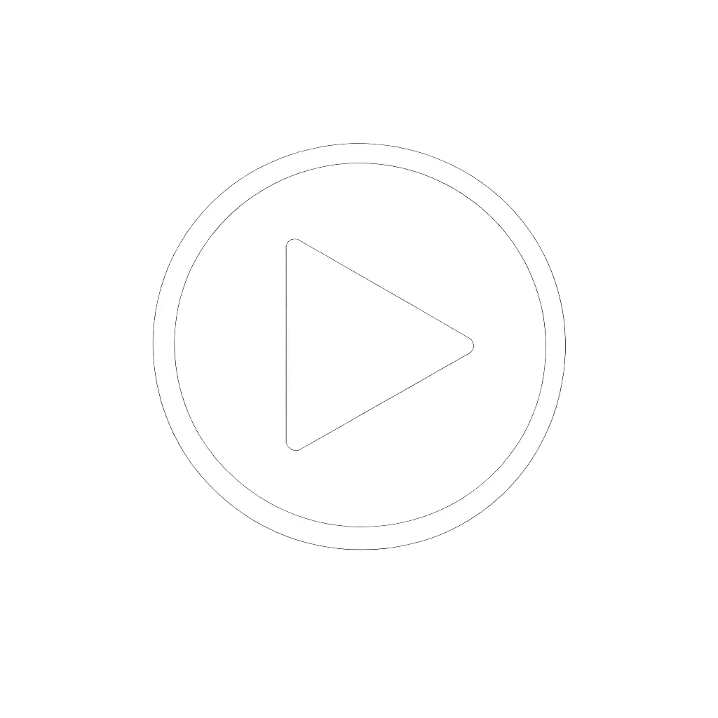 White play button triangle inside a white circle on a black and white striped background.