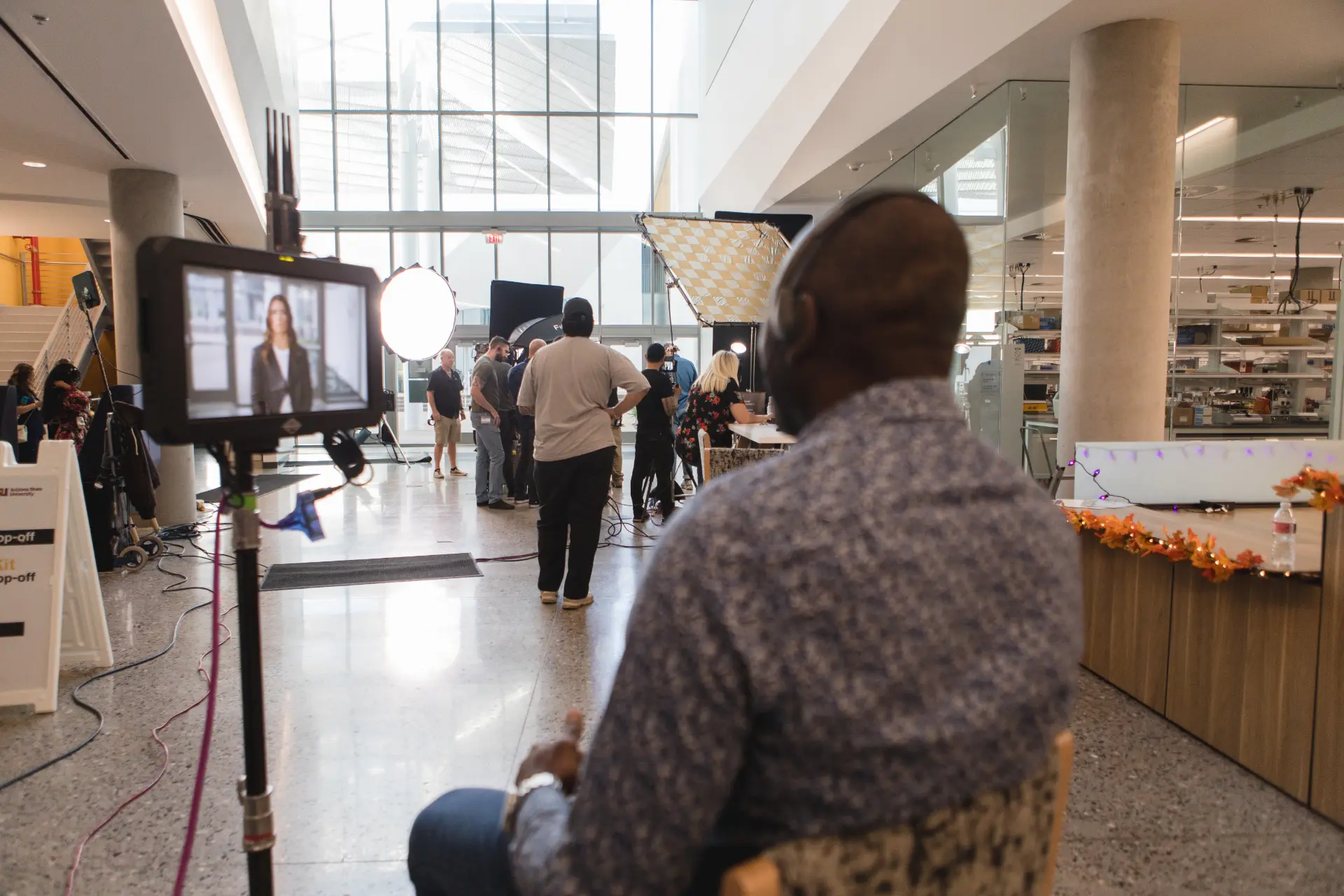 Behind the scenes of indoor video shoot