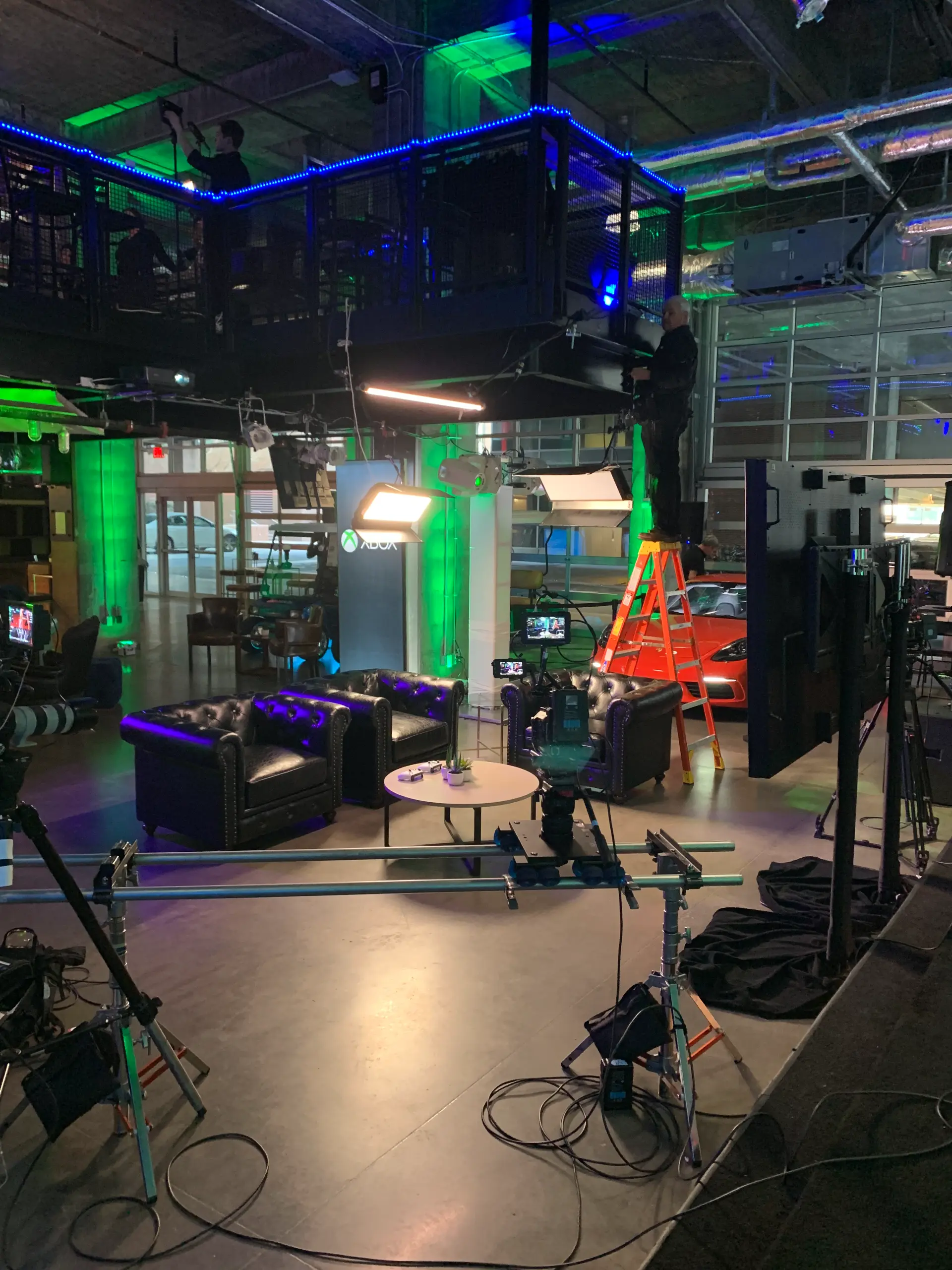 Indoor studio setup with lighting, cameras, and props for a video marketing production strategy.