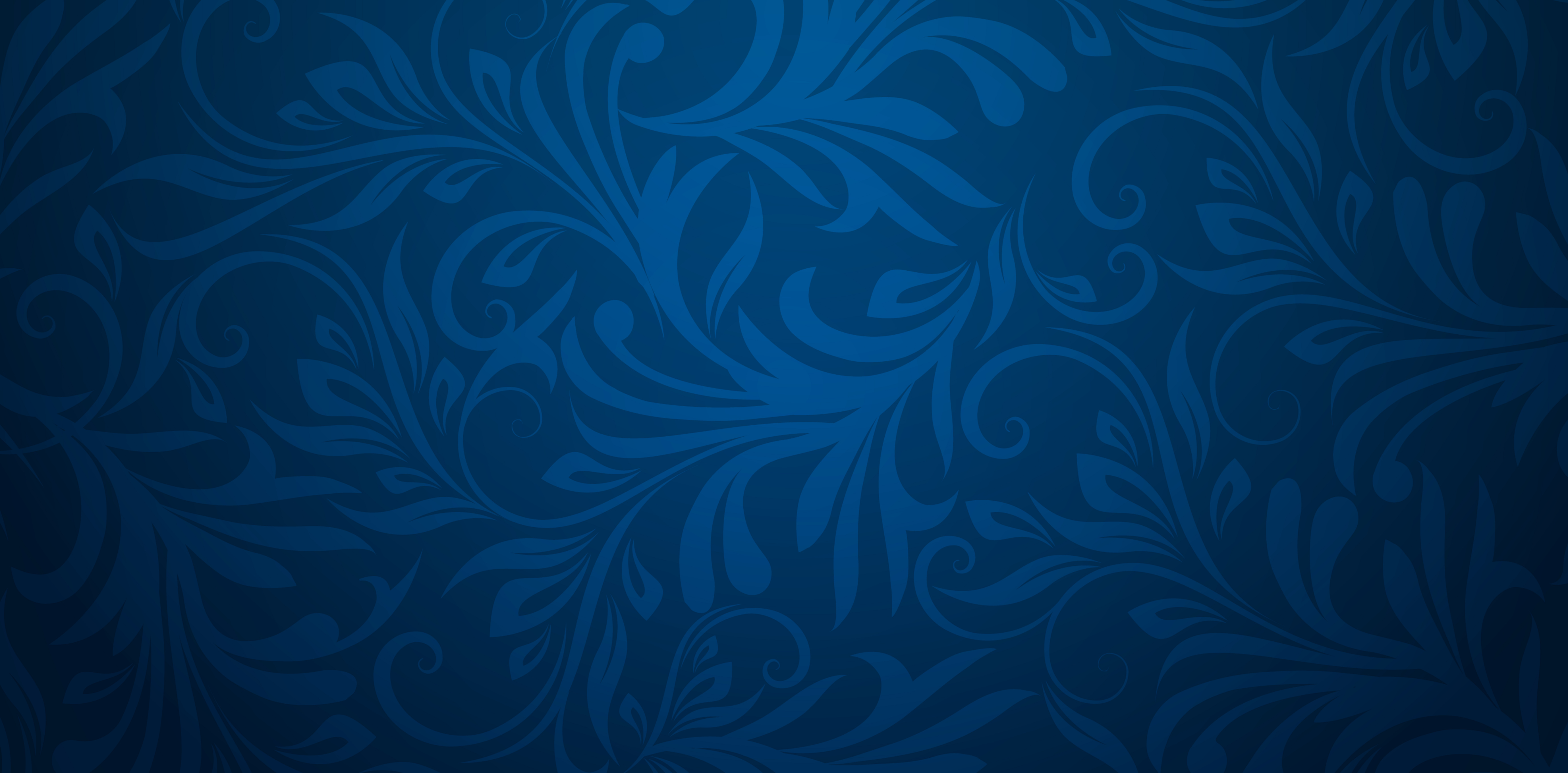 Dark blue background with subtle swirling floral and leaf patterns.
