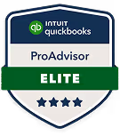 Intuit QuickBooks ProAdvisor Elite badge with five blue stars at the bottom.