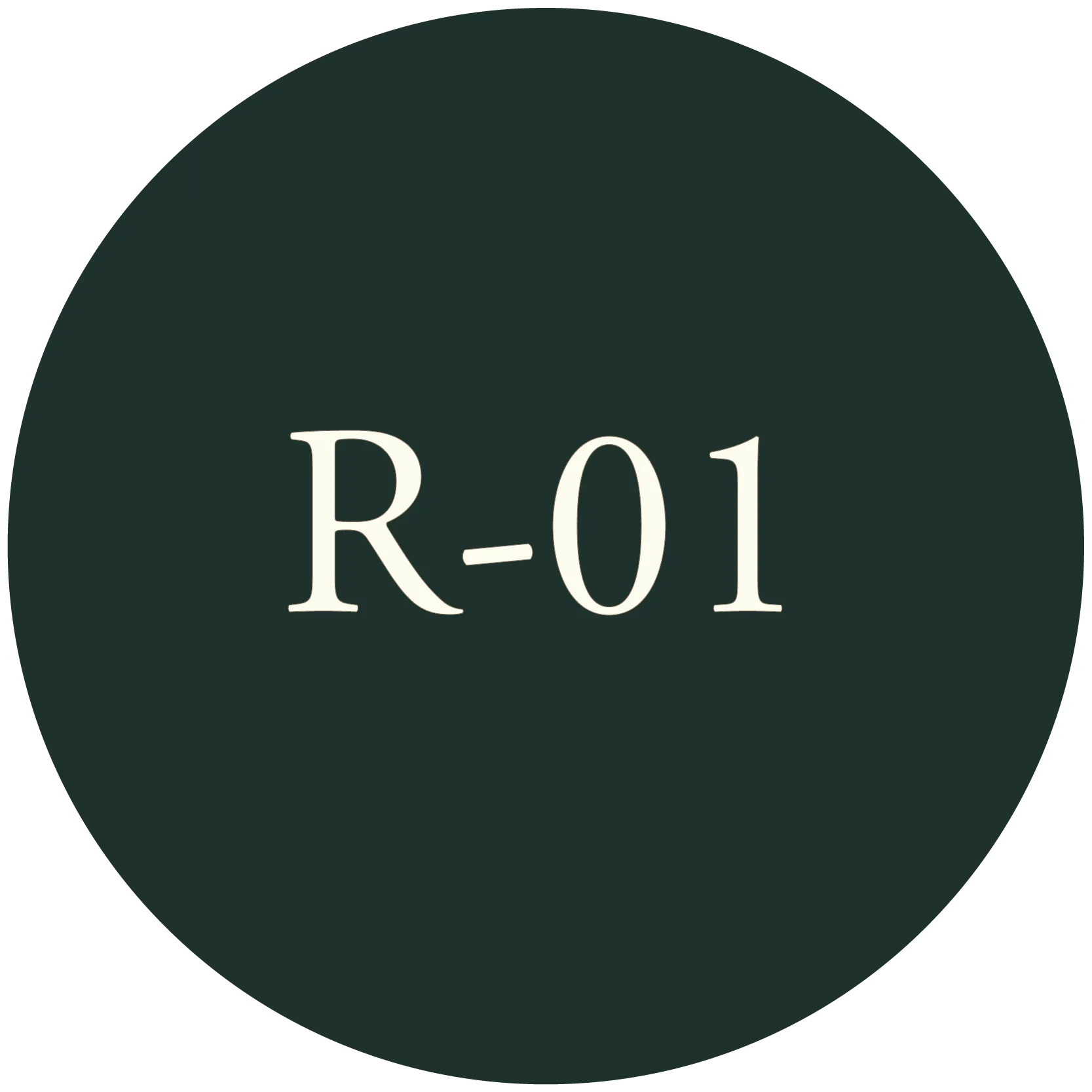 White text R-01 centered on a dark green circular background.