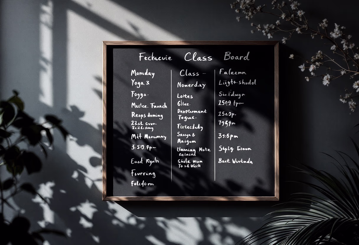 yoga studio class schedule board